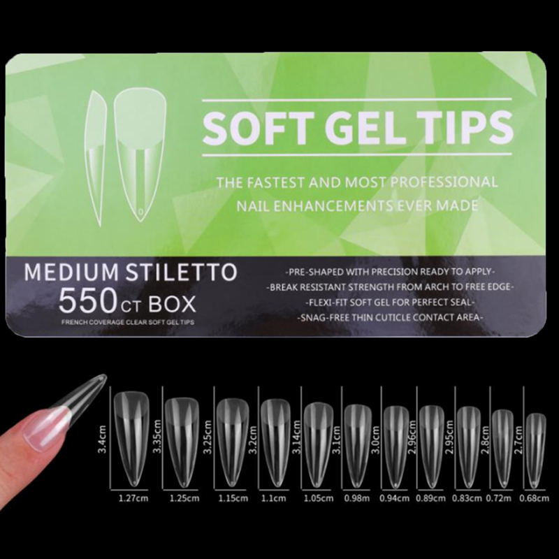 Tip 87 - Full Nail Medium Stiletto - Clear