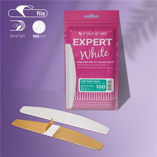 Staleks Disposable white files for crescent nail file on a soft foam layer - EXPERT 40 - 100 grit - 30 pcs