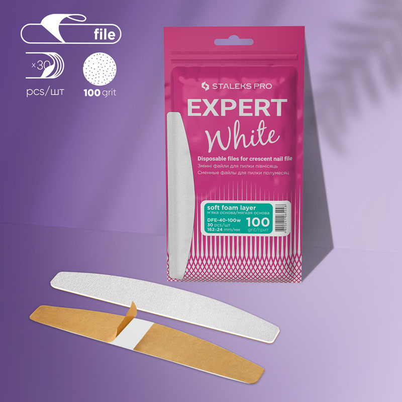 Staleks Disposable white files for crescent nail file on a soft foam layer - EXPERT 40 - 100 grit - 30 pcs