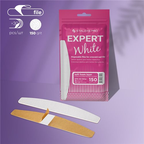 Staleks Disposable white files for crescent nail file on a soft foam layer - EXPERT 40 - 150 grit - 30 pcs