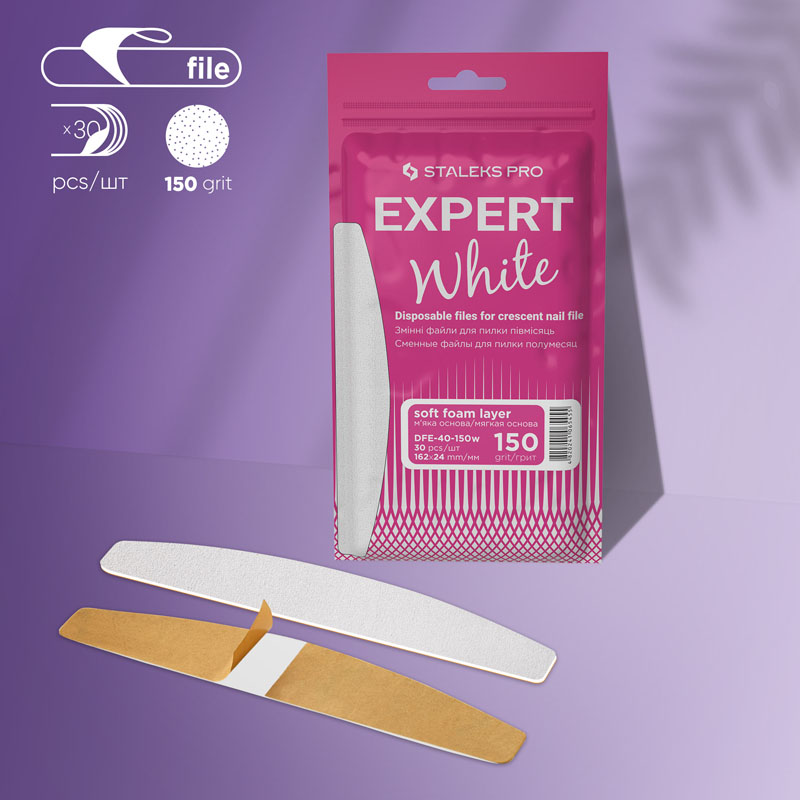 Staleks Disposable white files for crescent nail file on a soft foam layer - EXPERT 40 - 150 grit - 30 pcs