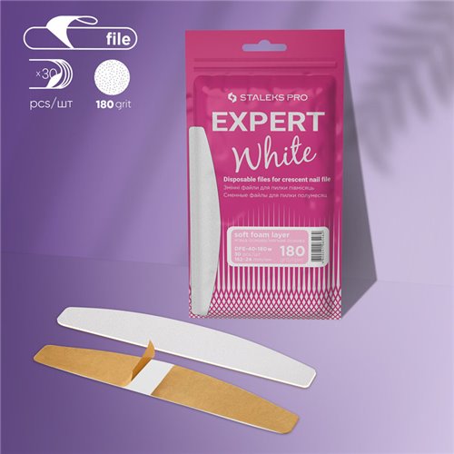 Staleks Disposable white files for crescent nail file on a soft foam layer - EXPERT 40 - 180 grit - 30 pcs