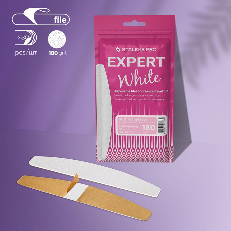 Staleks Disposable white files for crescent nail file on a soft foam layer - EXPERT 40 - 180 grit - 30 pcs